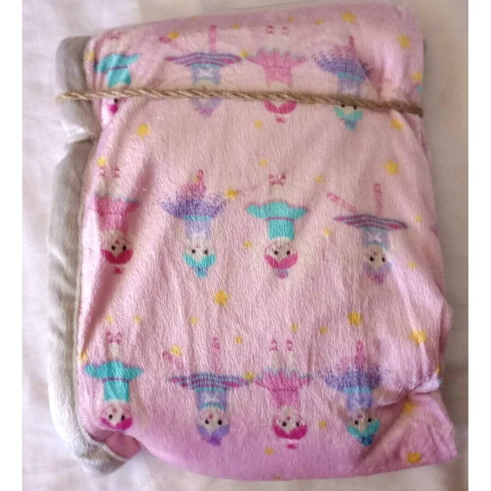 Baby Girl Ballerina Dancers Plush Blanket White Sherpa Pink‎ Stars Soft 123745